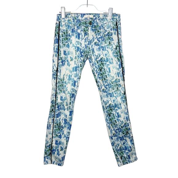 IRO Womens Elina Digital Print Skinny Jeans Cropped Denim Blue White Green Sz 27 - Picture 1 of 9